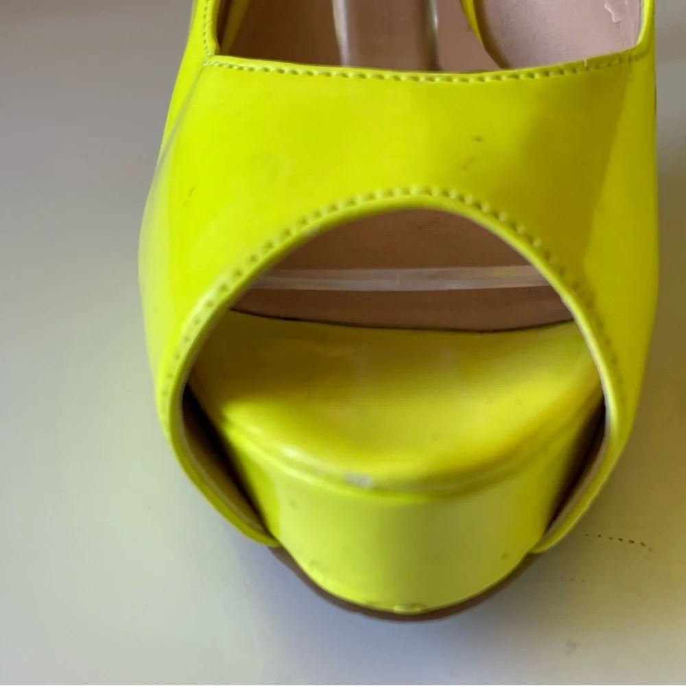 GUESS ‎ neon yellow peep toe stilleto sling back heels